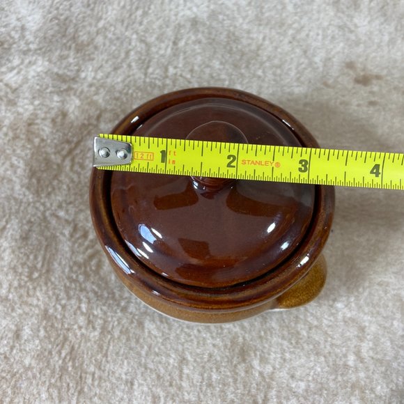 Vintage Stoneware Small Bean Pot in Tan and Brown Glaze Farmhouse - Picture 8 of 9
